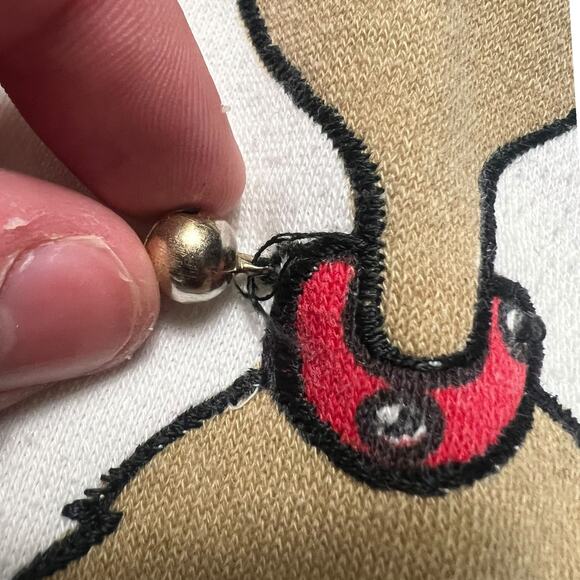 VINTAGE 90s Cottagecore Christmas Sweatshirt Mock Neck Embroidered Jingle Bell L - Picture 3 of 7